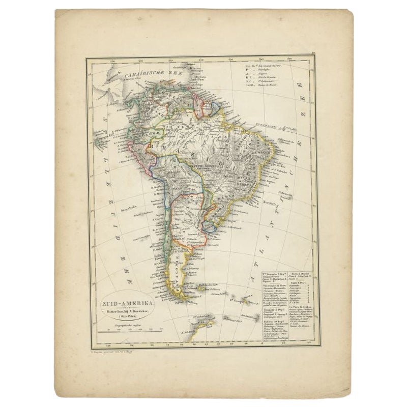 Carte ancienne d'Amérique du Sud par Petri, 1852 en vente
