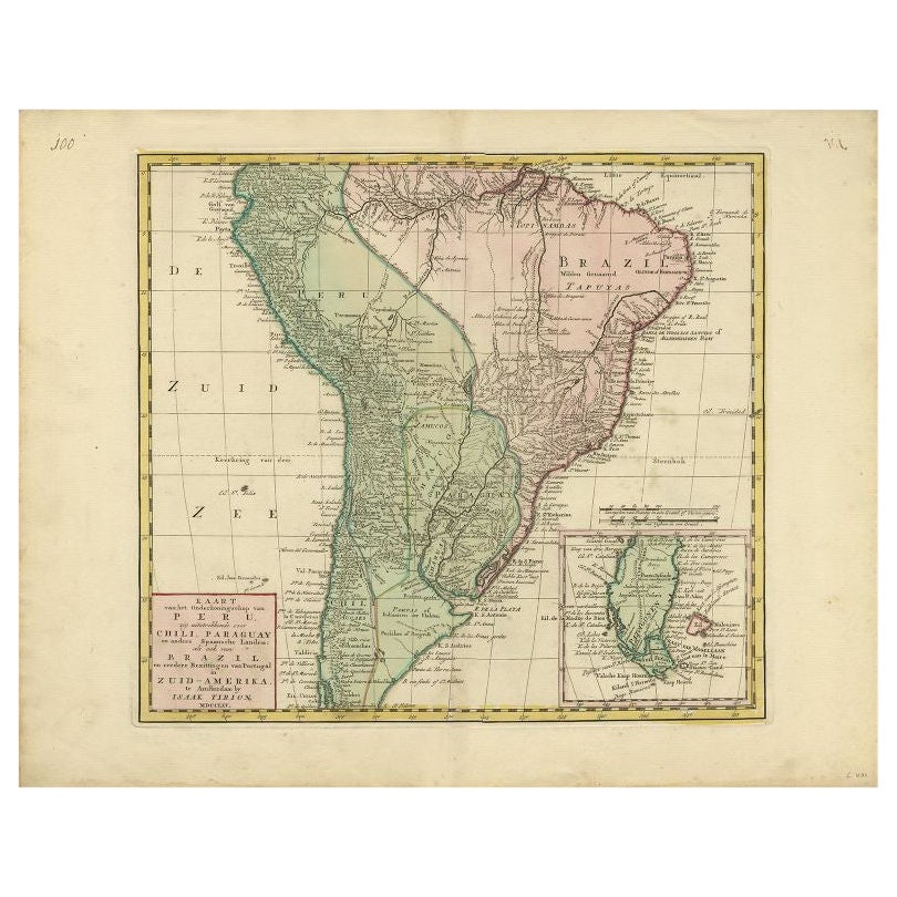 Antike Karte von Südamerika von Tirion, um 1765 im Angebot