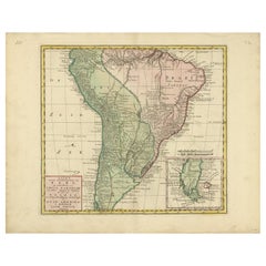 Carte ancienne d'Amérique du Sud par Tirion, vers 1765