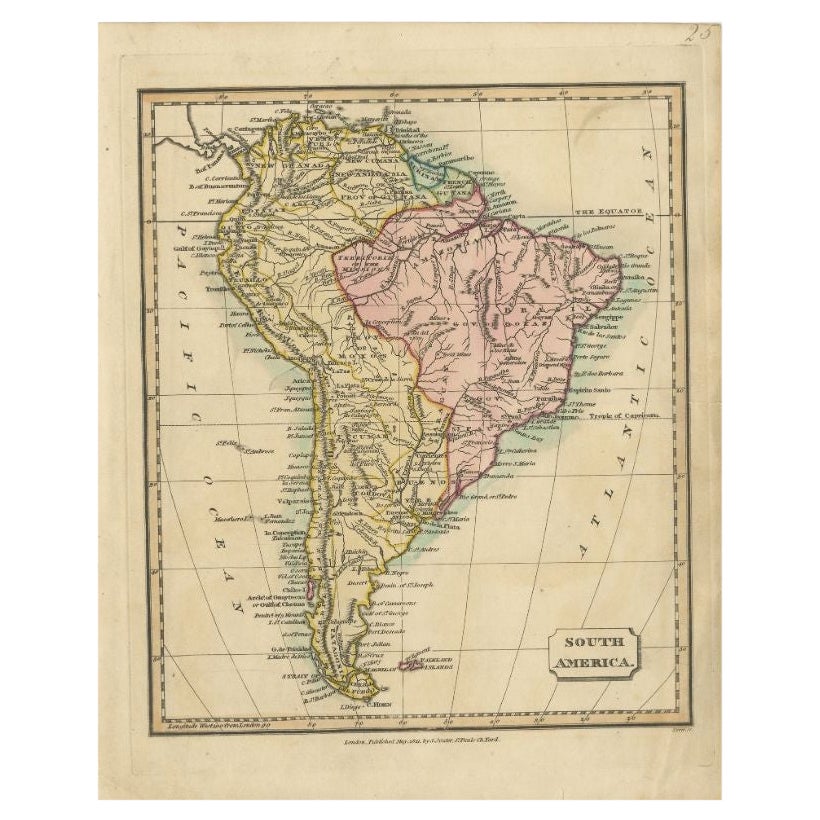 Carte ancienne d'Amérique du Sud par Tyrer, 1821 en vente