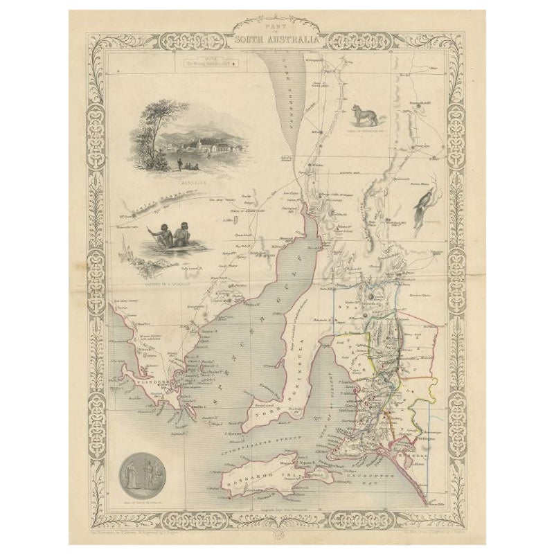 Carte ancienne de l'Australie du Sud par Tallis, 1851 en vente