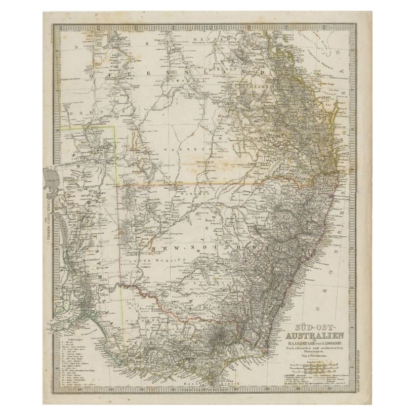 Carte ancienne de l'Australie du Sud-Est par Stieler, vers 1848