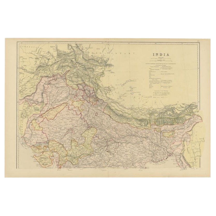 Antique Map of Northern India by Blackie & Son, 1860 For Sale