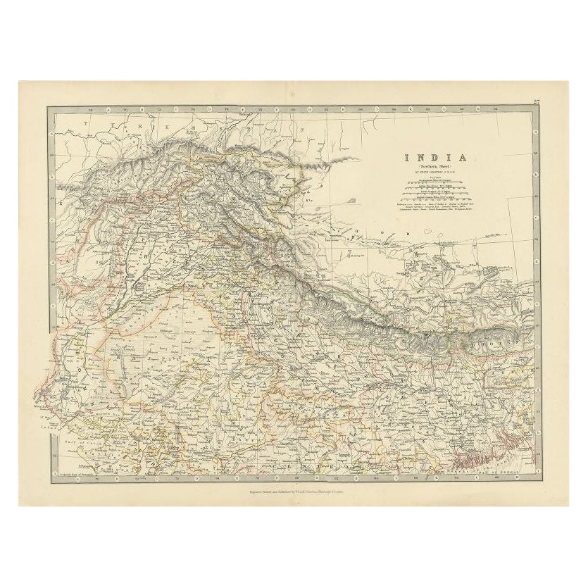 Carte ancienne de l'Inde du Nord par Johnston, 1867 en vente