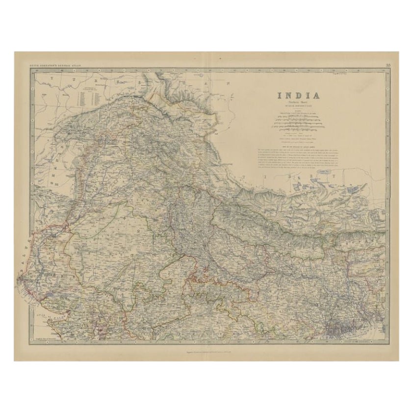 Antique Map of Northern India by Johnston, 1882 For Sale