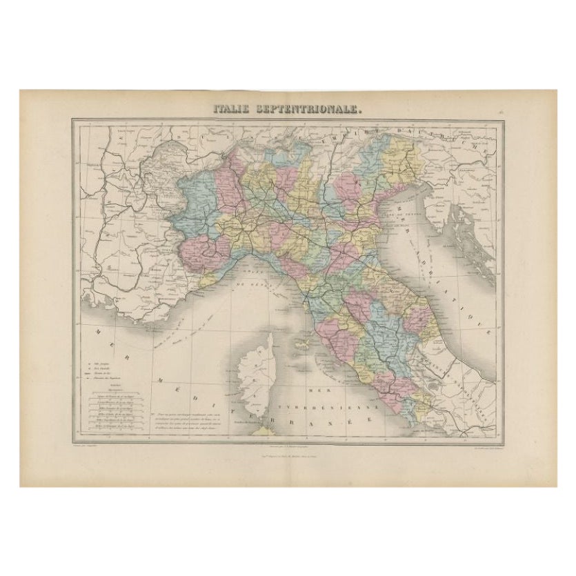 Carte ancienne de l'Italie du Nord par Migeon, 1880 en vente