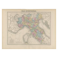 Antique Map of Northern Italy by Migeon, 1880