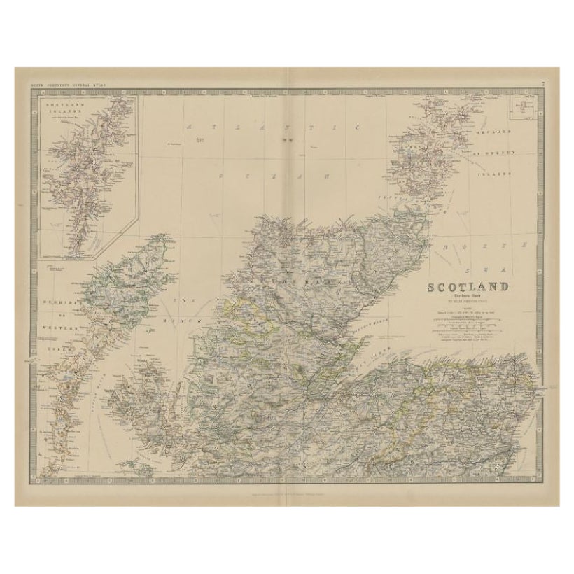 Carte ancienne de l'Écosse du Nord par Johnston, 1882