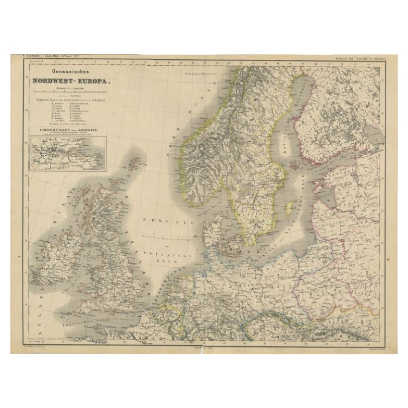 Antique Map of Northwest Europe by Kiepert, c.1870 For Sale