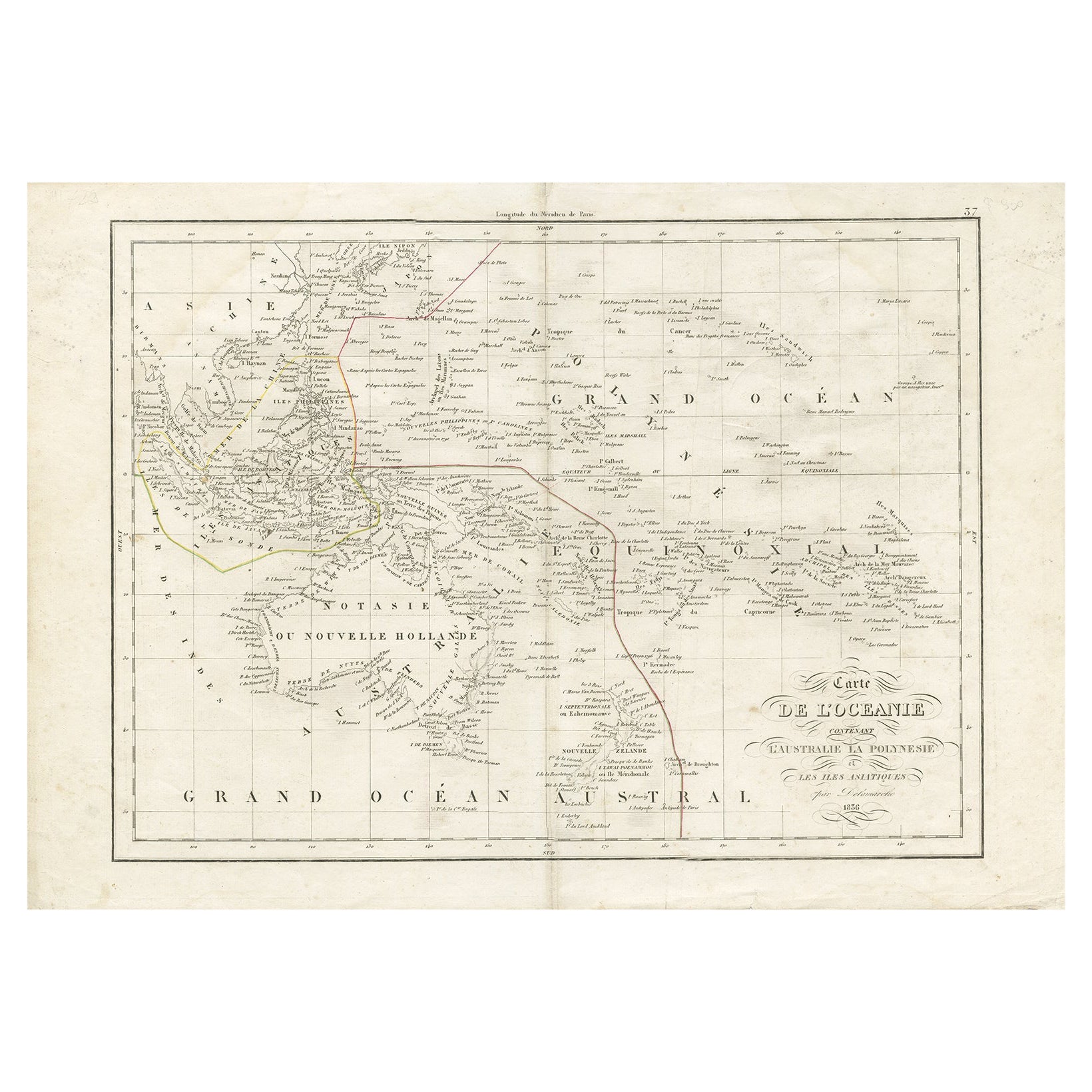 Carte ancienne de l'Océanie par Delamarche, 1836