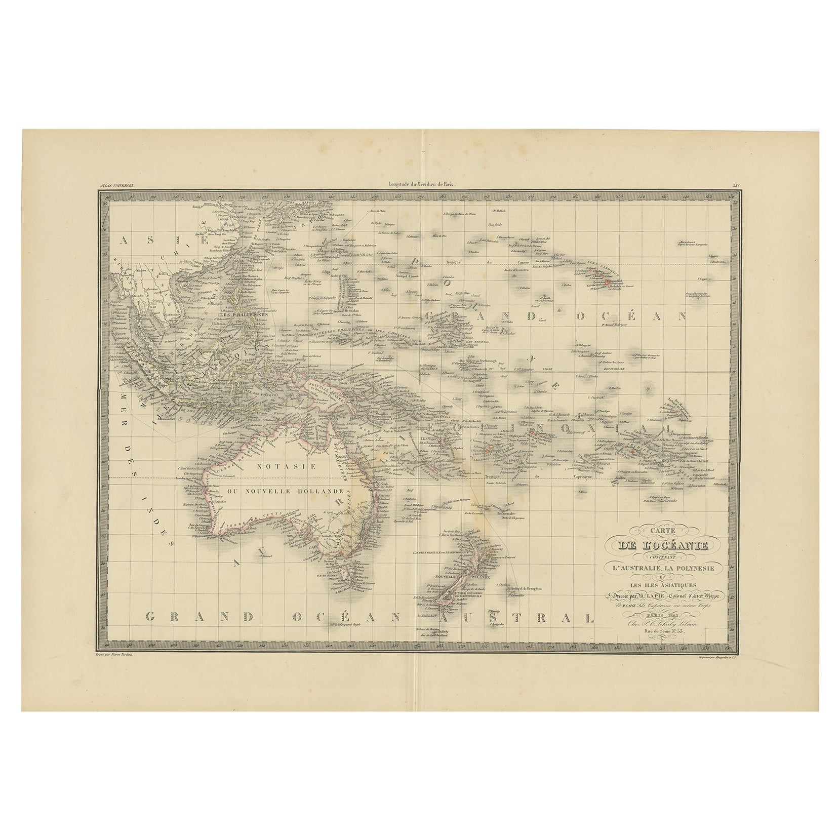 Antique Map of Oceania by Lapie, 1842 For Sale