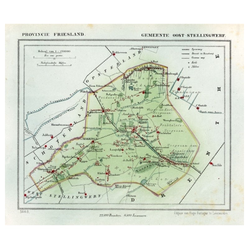Antique Map of Ooststellingwerf by Kuyper, 1868 For Sale
