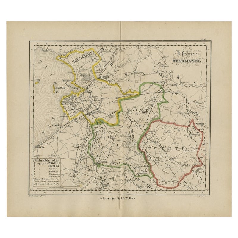 Antique Map of Overijssel by Brugsma, 1864 For Sale