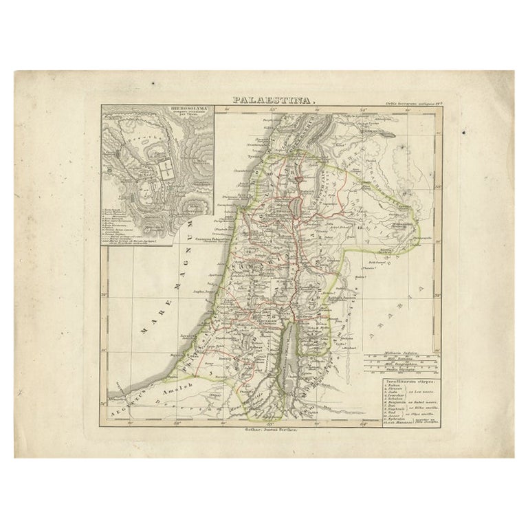 Antique Map of Palestine, 1848 For Sale at 1stDibs