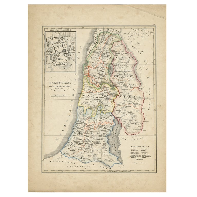 Antique Map of Palestine by Petri, 1852