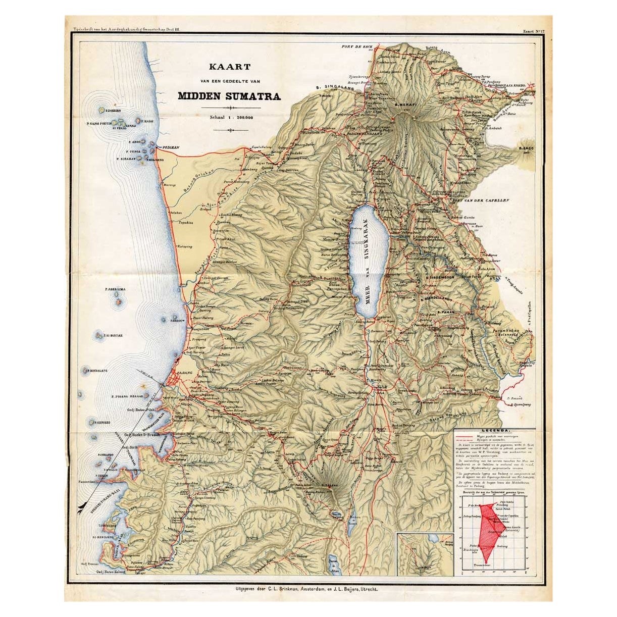 Antique Map of Part of Sumatra by Stemler, c.1875 For Sale