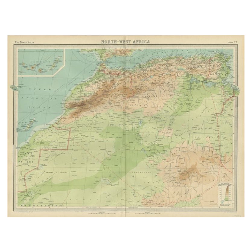 Antike Karte Nordwestafrikas von Bartholomew, 1922