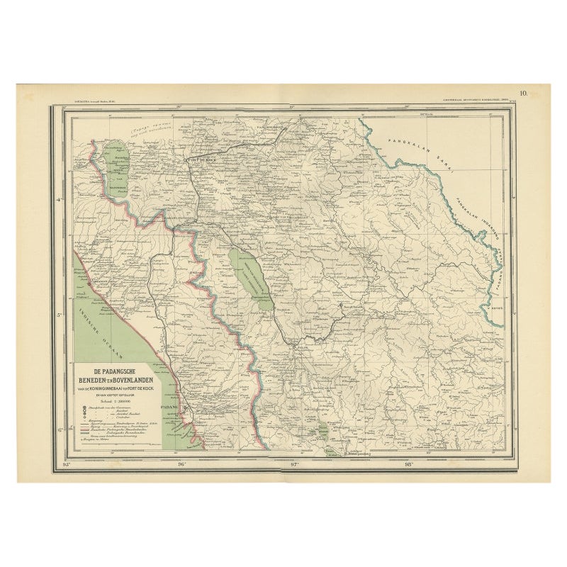 Carte ancienne de Padang, Sumatra, Indonésie, 1900