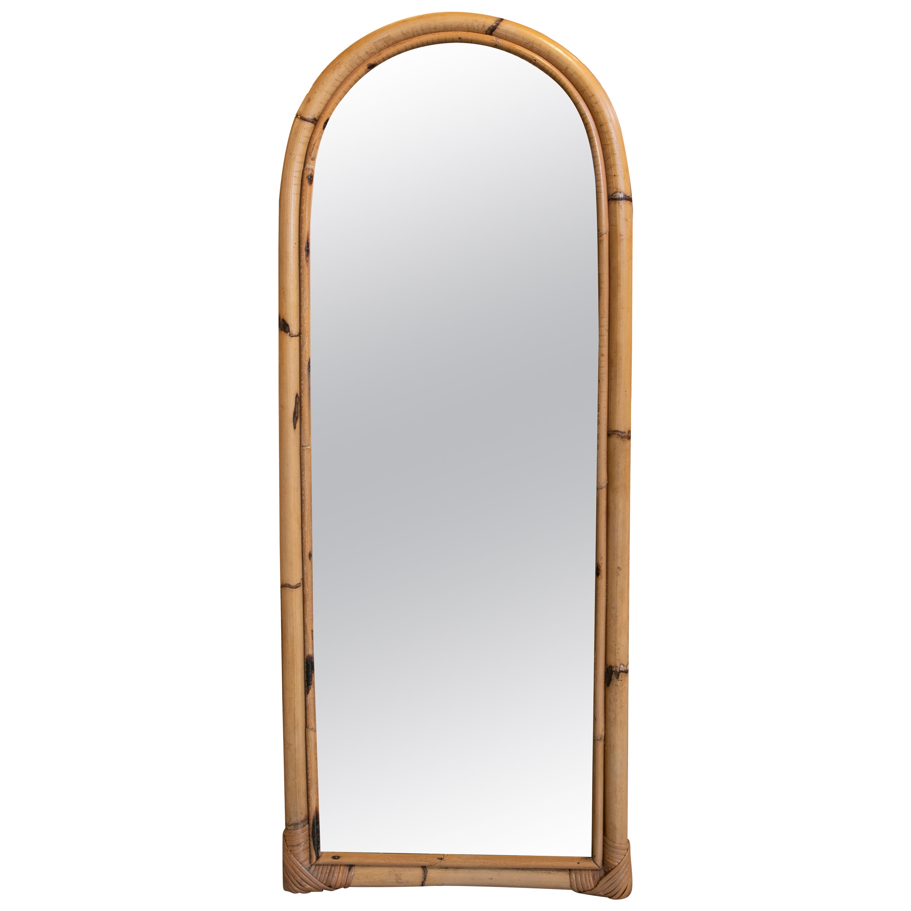 1970s Bamboo Wall Mirror with Rounded Top