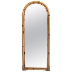 1970s Bamboo Wall Mirror with Rounded Top