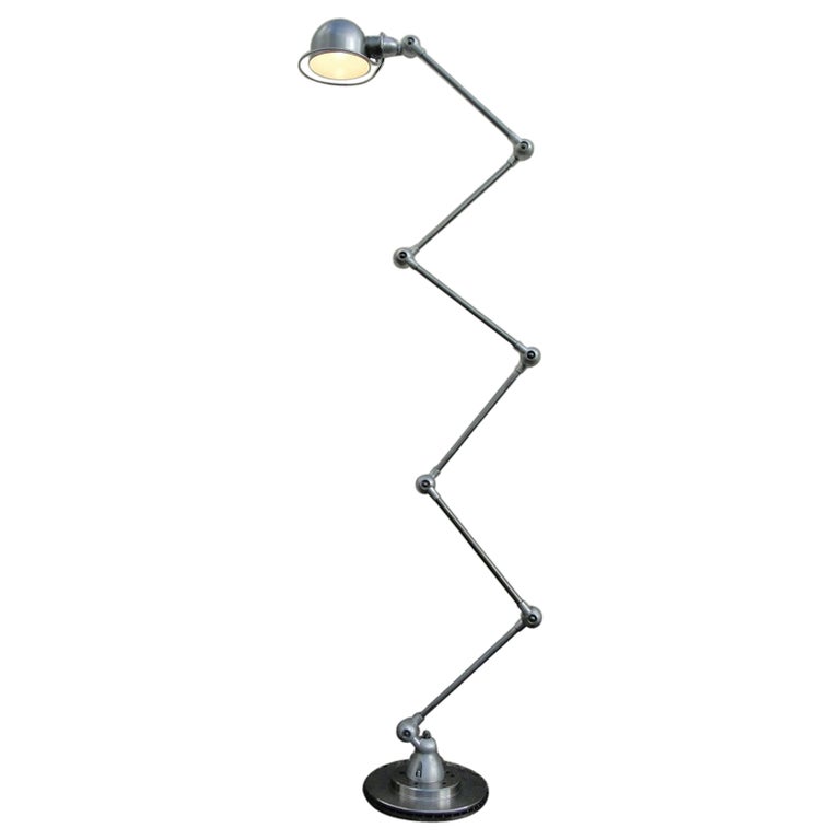 Vintage French Modernist Industrial Jielde 6 Arms Brushed floor Lamp 1950 For Sale