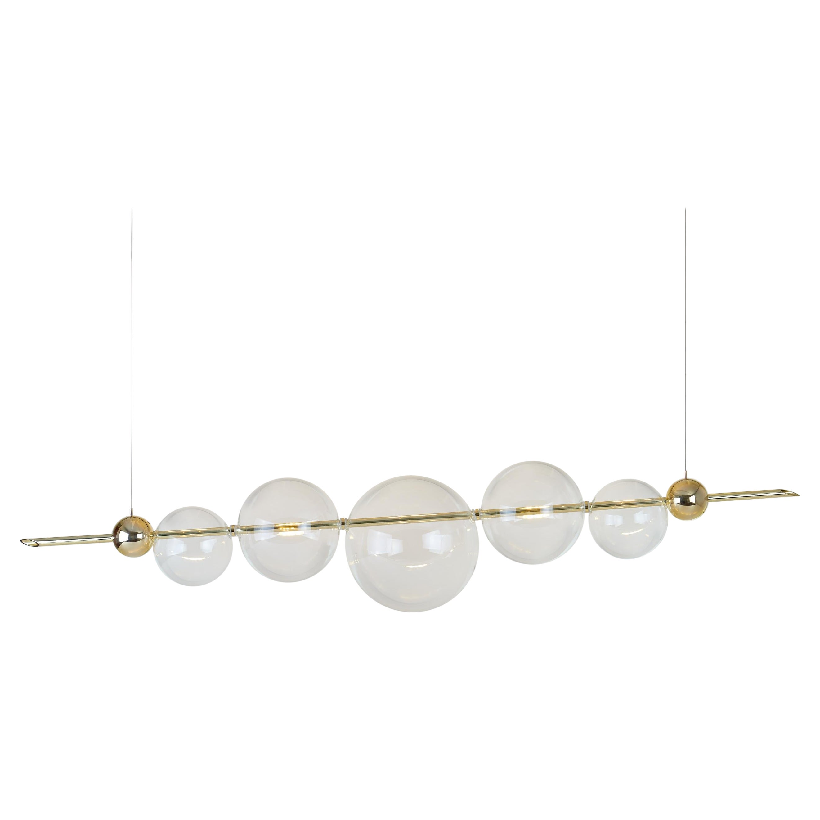 Dòry Five Lights Contemporary Artisanal Chandelier Brass, Blown Glass, Dimmable