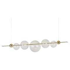 Dòry Five Lights Contemporary Artisanal Chandelier Brass, Blown Glass, Dimmable