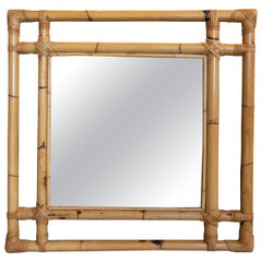 1970s Square Bamboo Wall Mirror