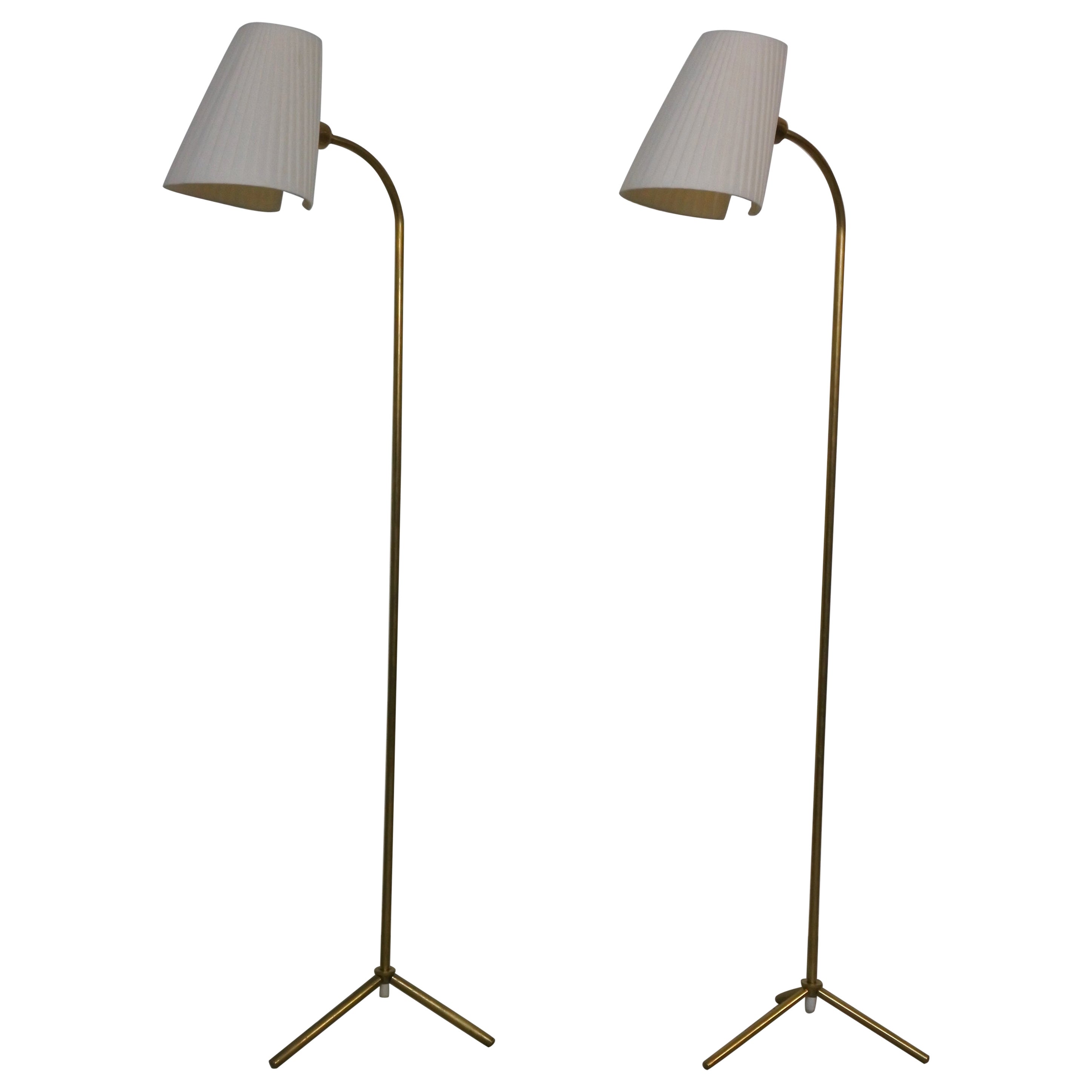 Tripod Floor Lamps in Brass by Lisa Johansson-Pape & Orno, Finland 1950s
