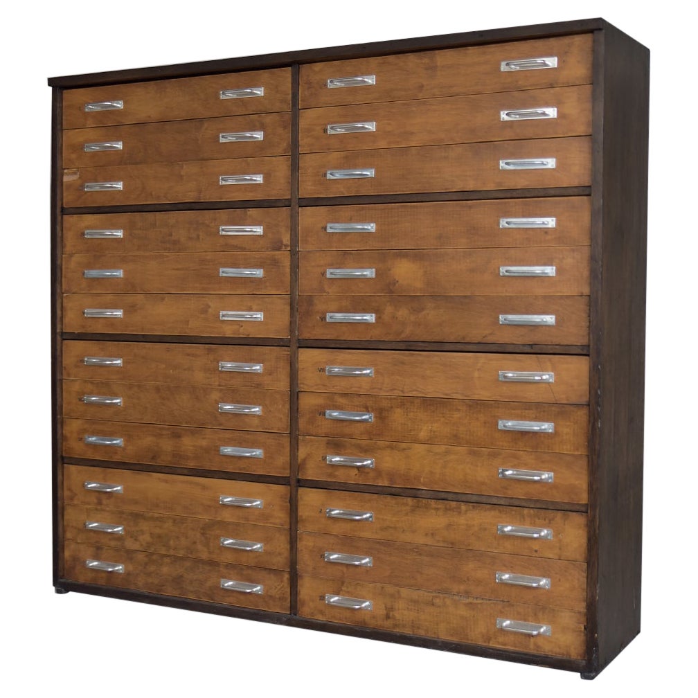 Vintage Original Antique Huge Industrial Oak Wood Architect Cabinet, 1930s
