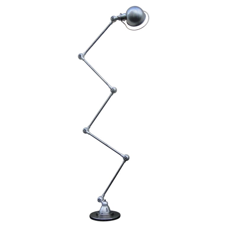 Jean Louis Domecq JIelde Vintage French Industrial 5 Arms Brushed floor Lamp  For Sale