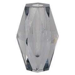 Vintage Scandinavian Mid-century Modern Swedish Ice-Blue Diamond Glass Vase