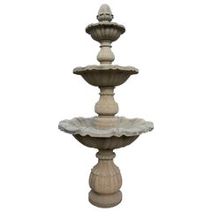 1990s Hand-Carved Three-Plate Natural Stone Fountain