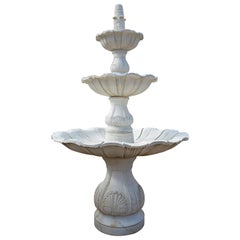 1990s Hand-Carved White Marble Fountain with Three Plates