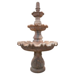 1990s Hand Carved Fountain with Three Plates in Portuguese Rosseta Marble