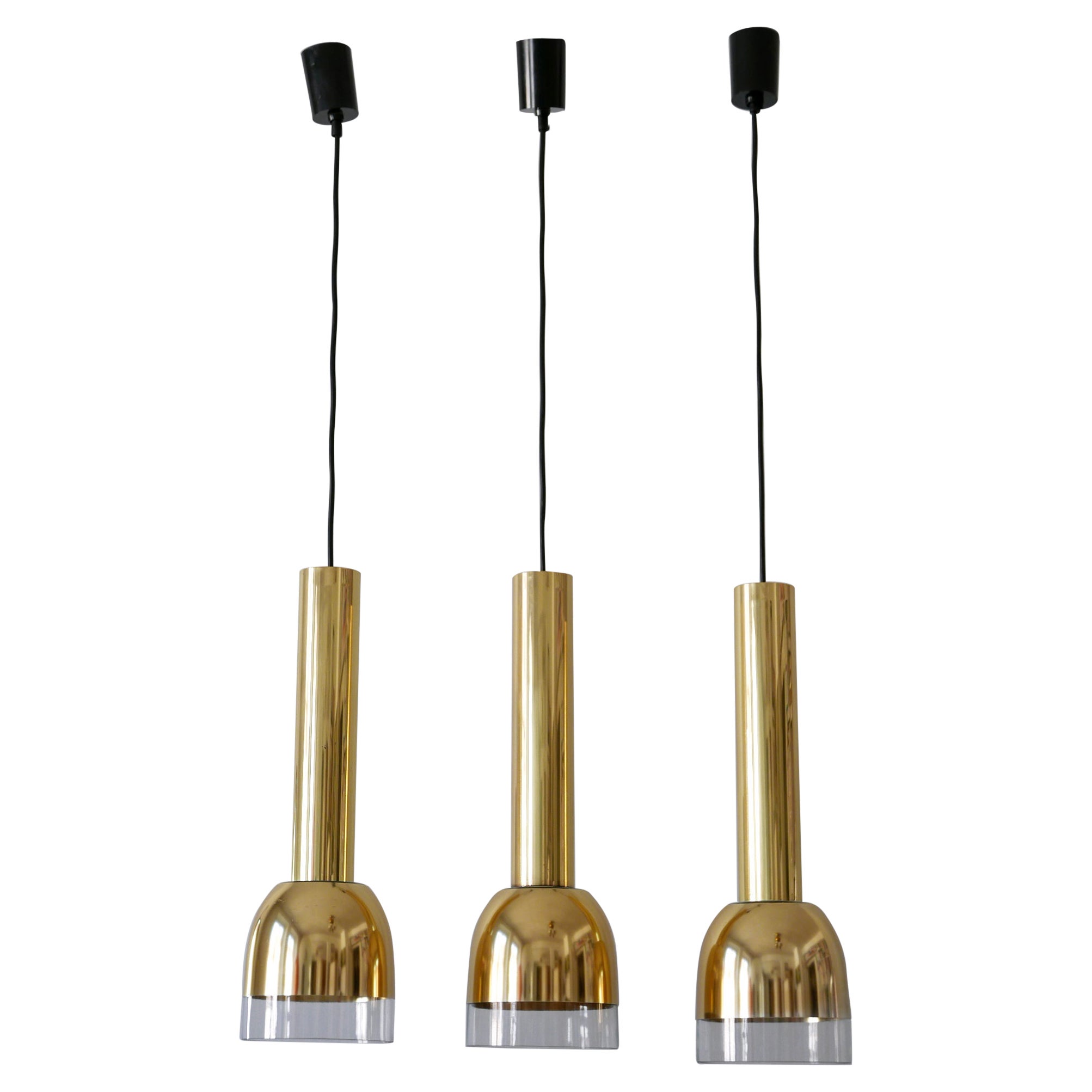 Set of Three Mid-Century Modern Pendant Lamps by Glashütte Limburg Germany 1970s For Sale