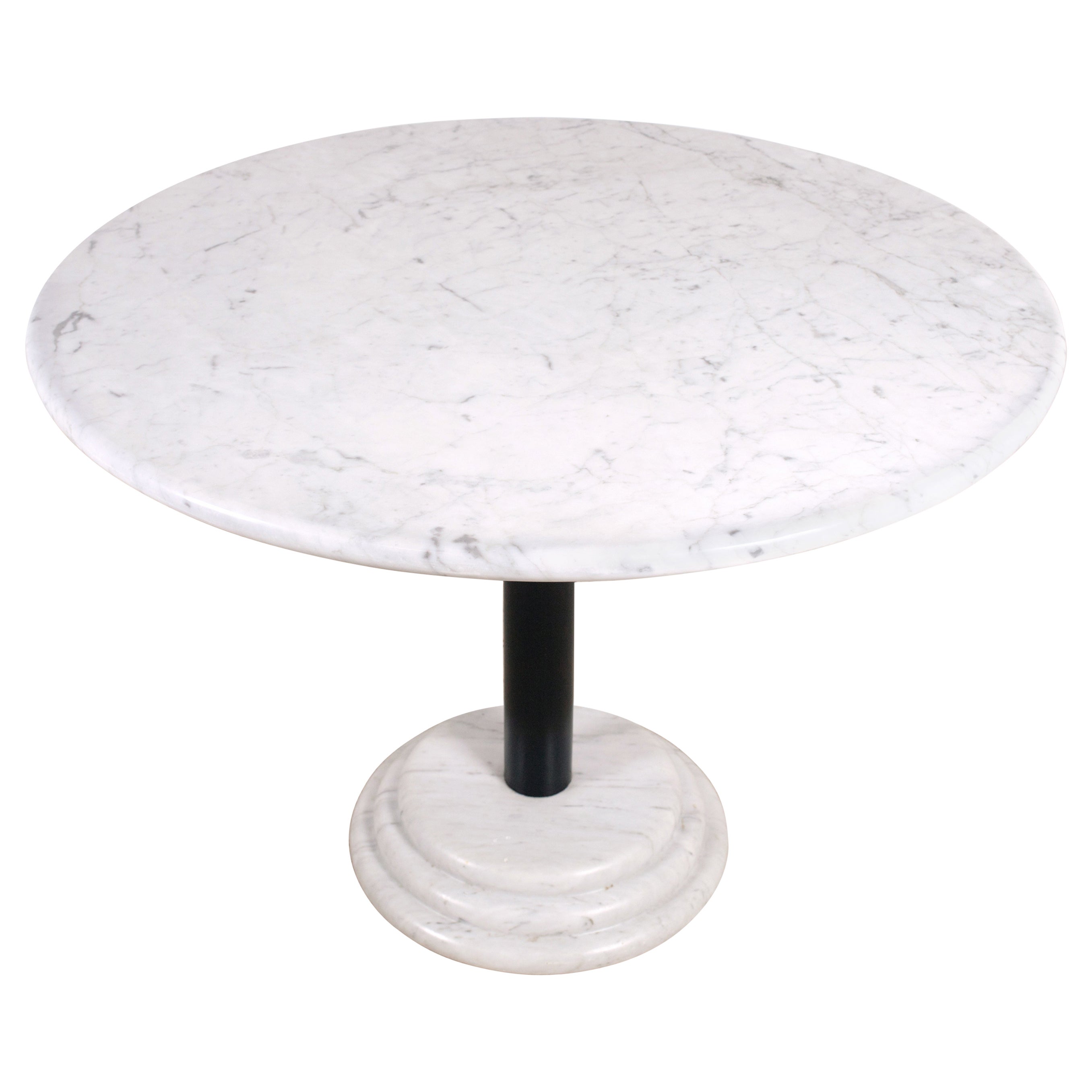 1980s Ettore Sottsass Attributed Round Carrara Marble Dining Table, Italy