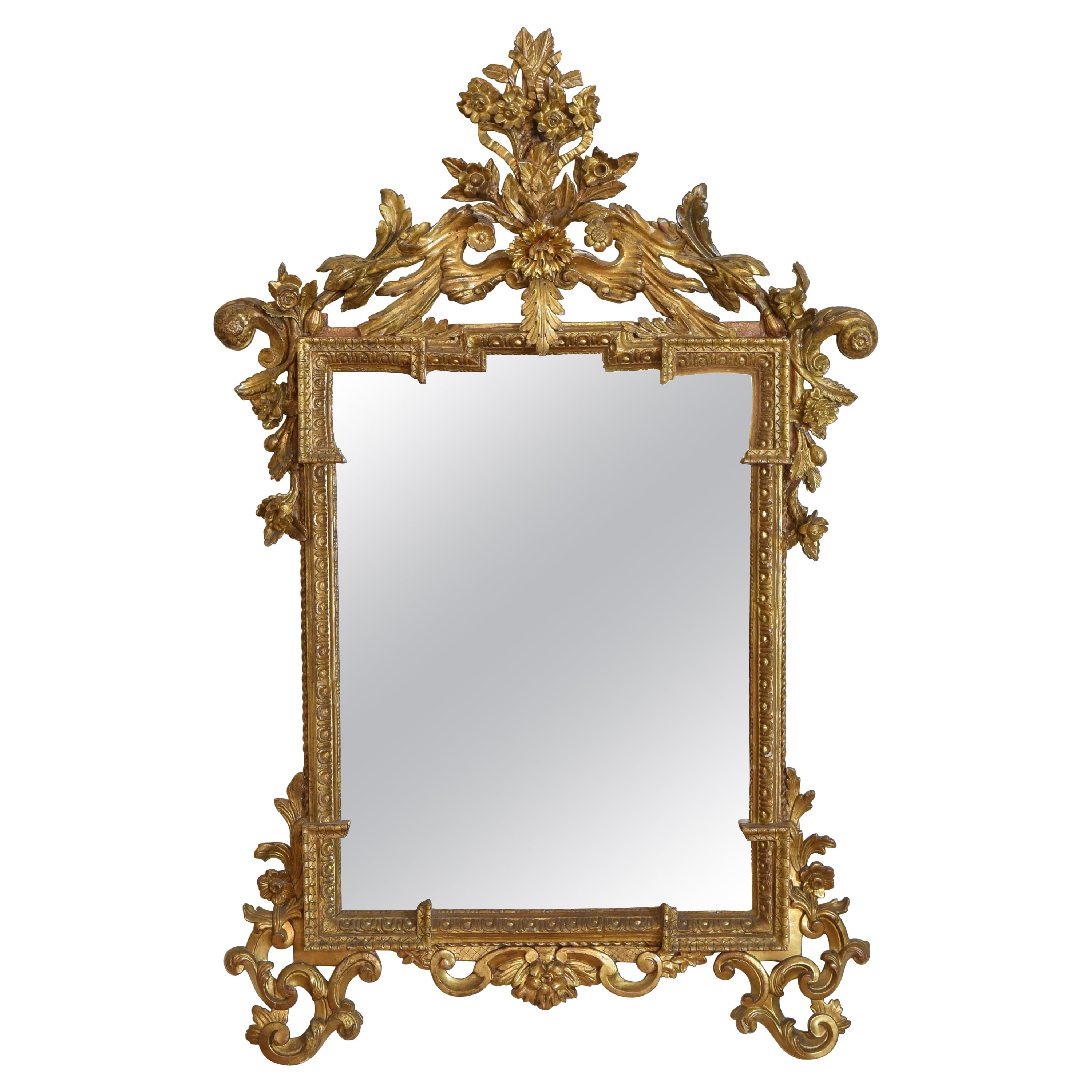 Italian Transitional Rococo/Neoclassical Carved Giltwood Mirror, Late 18th Cen.