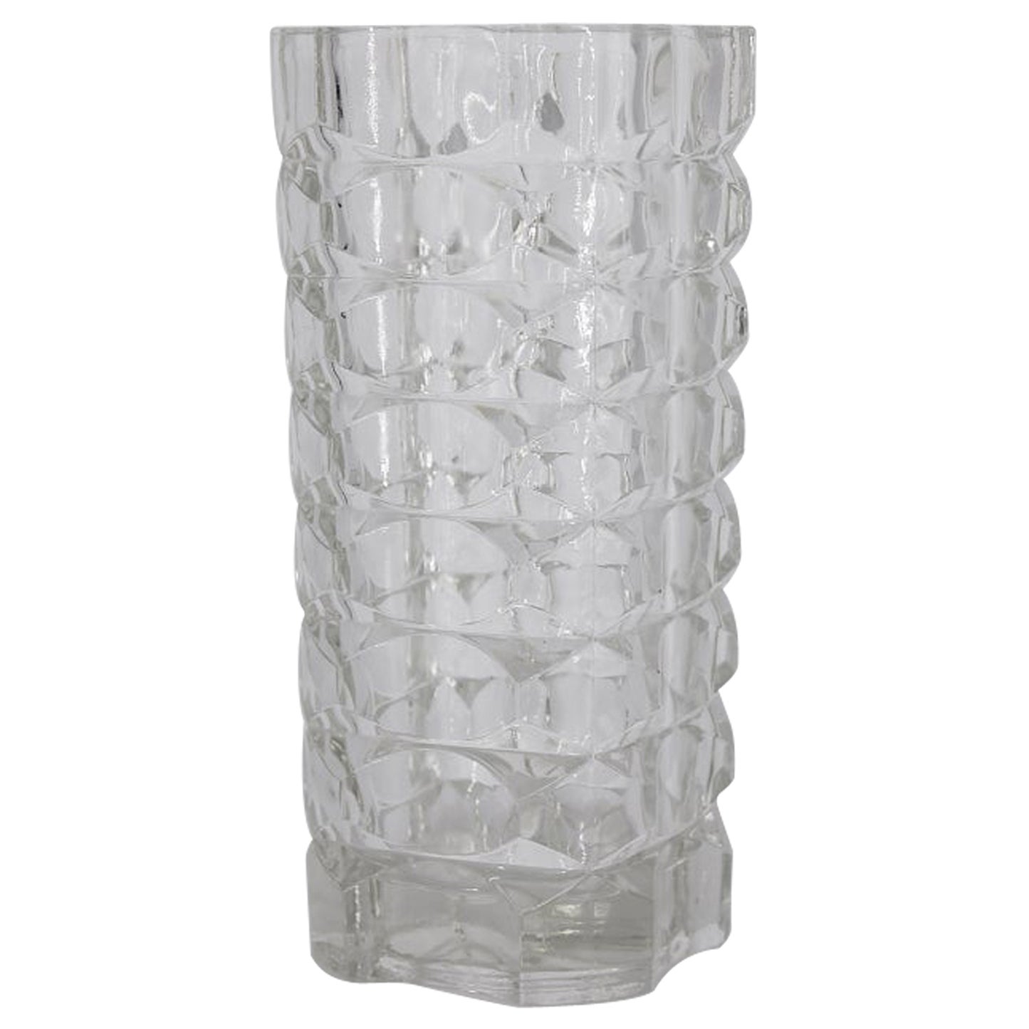 Vintage French Art deco Geometric Glass Windsor Tall Vase from Luminarc, 1970s
