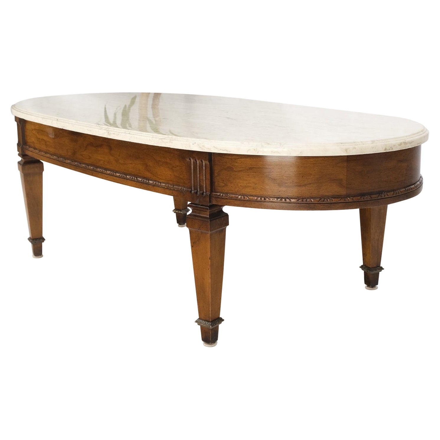Oval Racetrack Shape Marble Top Mahogany Federal Style Coffee Table