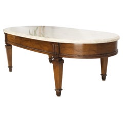 Oval Racetrack Shape Marble Top Mahogany Federal Style Coffee Table