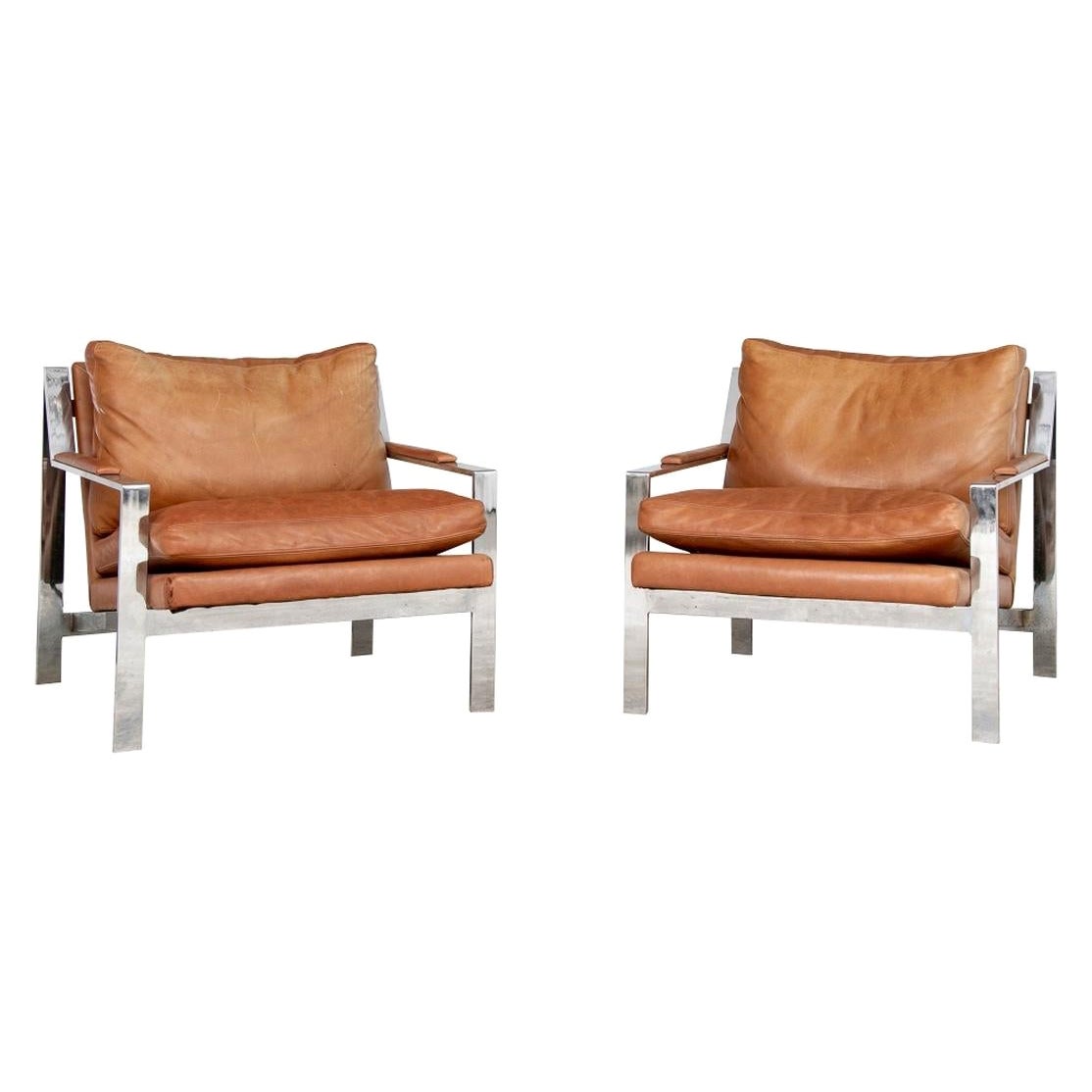 Exceptional Pair of Cy Mann Attributed Leather Lounge Chairs