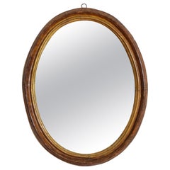 Italian Baroque Style Faux Burl Wood and Gilded Oval Mirror, Mid-19th Century
