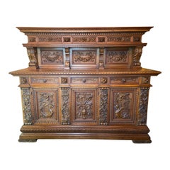 Antique French Carved Walnut Sideboard with Florals & Griffins, circa 1870-1880