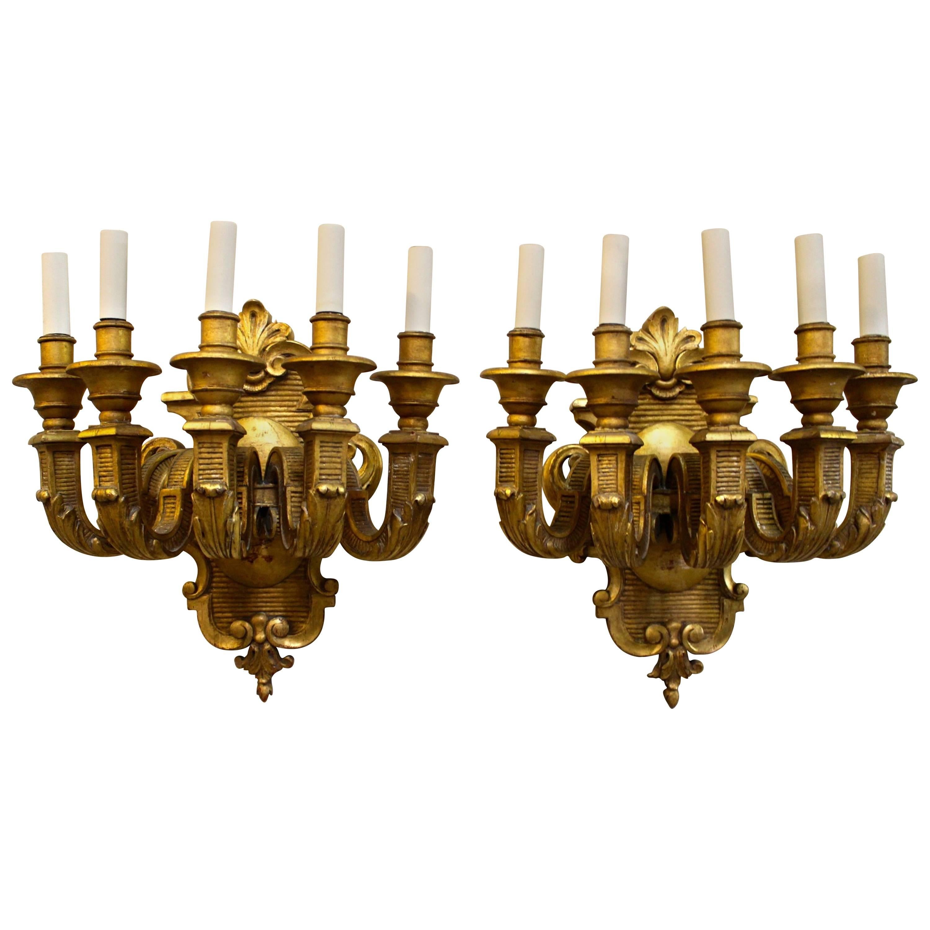 Beautiful Pair of Giltwood and Handpainted French Sconces For Sale at ...