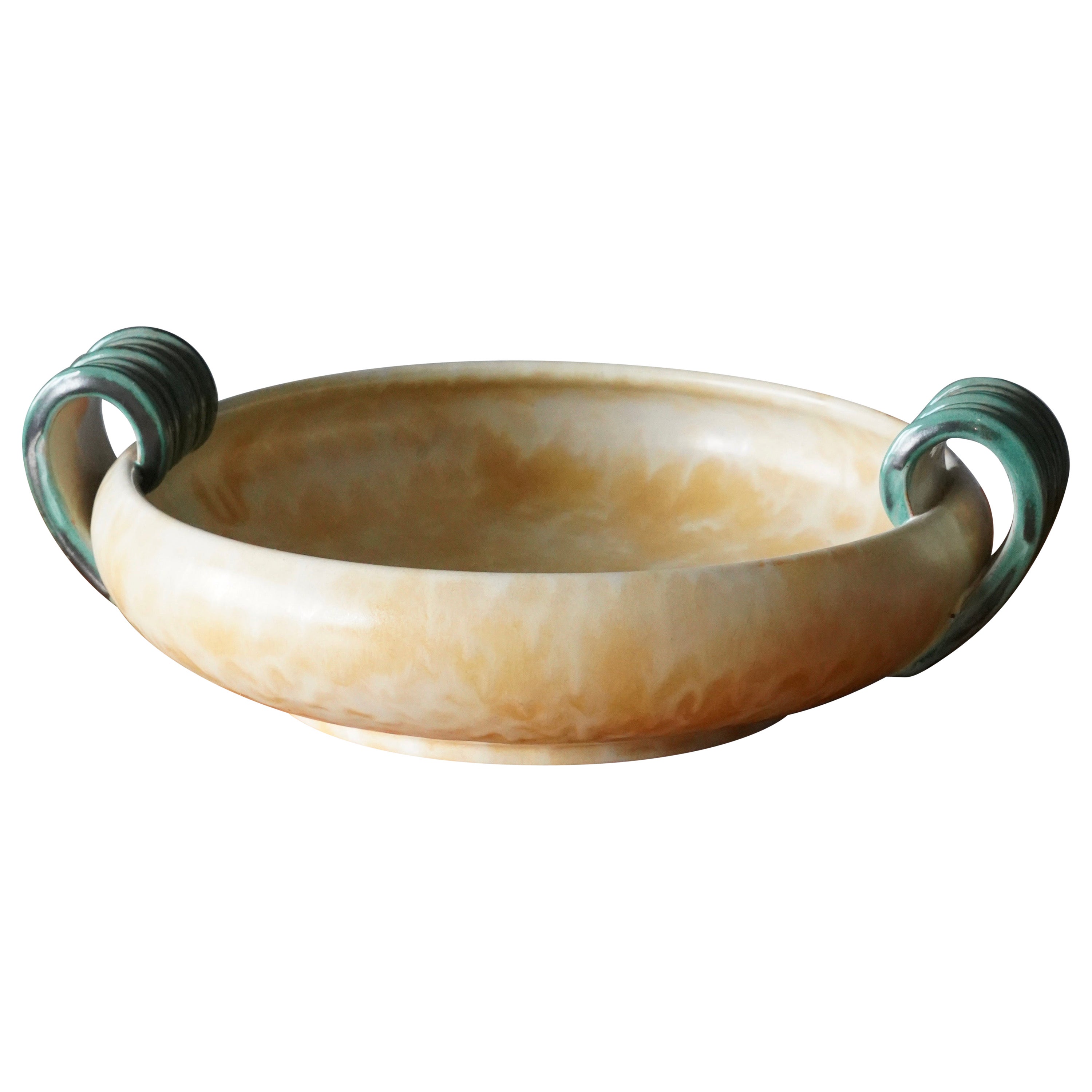 Upsala-Ekeby, Bowl, Yellow Green Glazed Earthenware, Sweden, 1940s