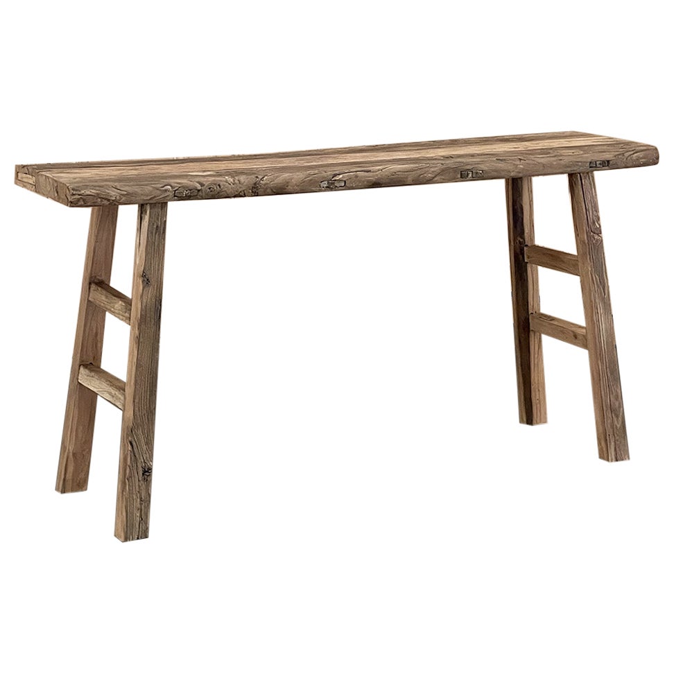 Antique Rustic Country French Whitewashed Sofa Table For Sale at 1stDibs