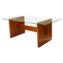 Table in Solid Cherrywood and Glass Top, 60s