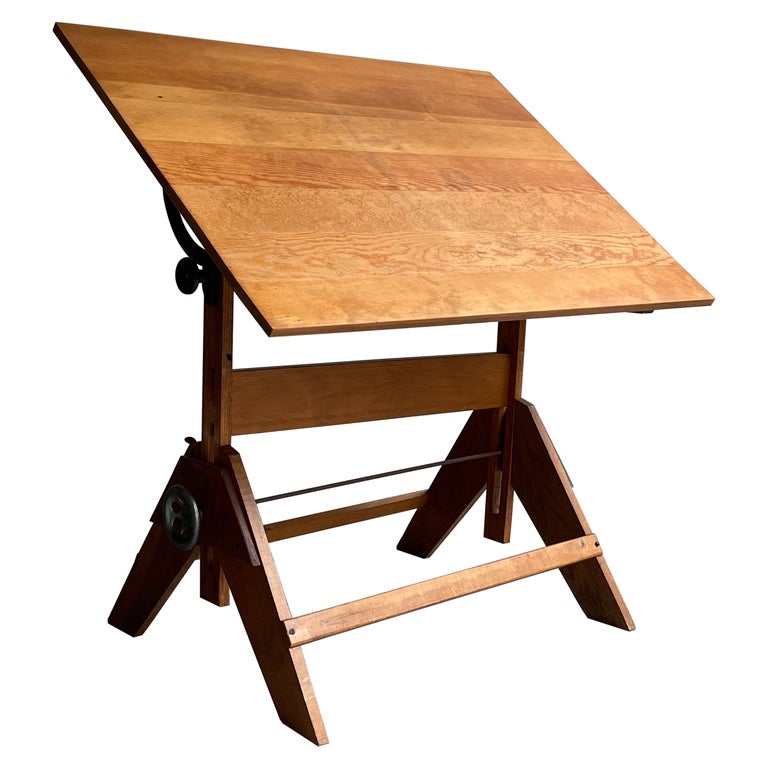 Industrial Height Adjustable Maple Drafting Table For Sale at 1stDibs