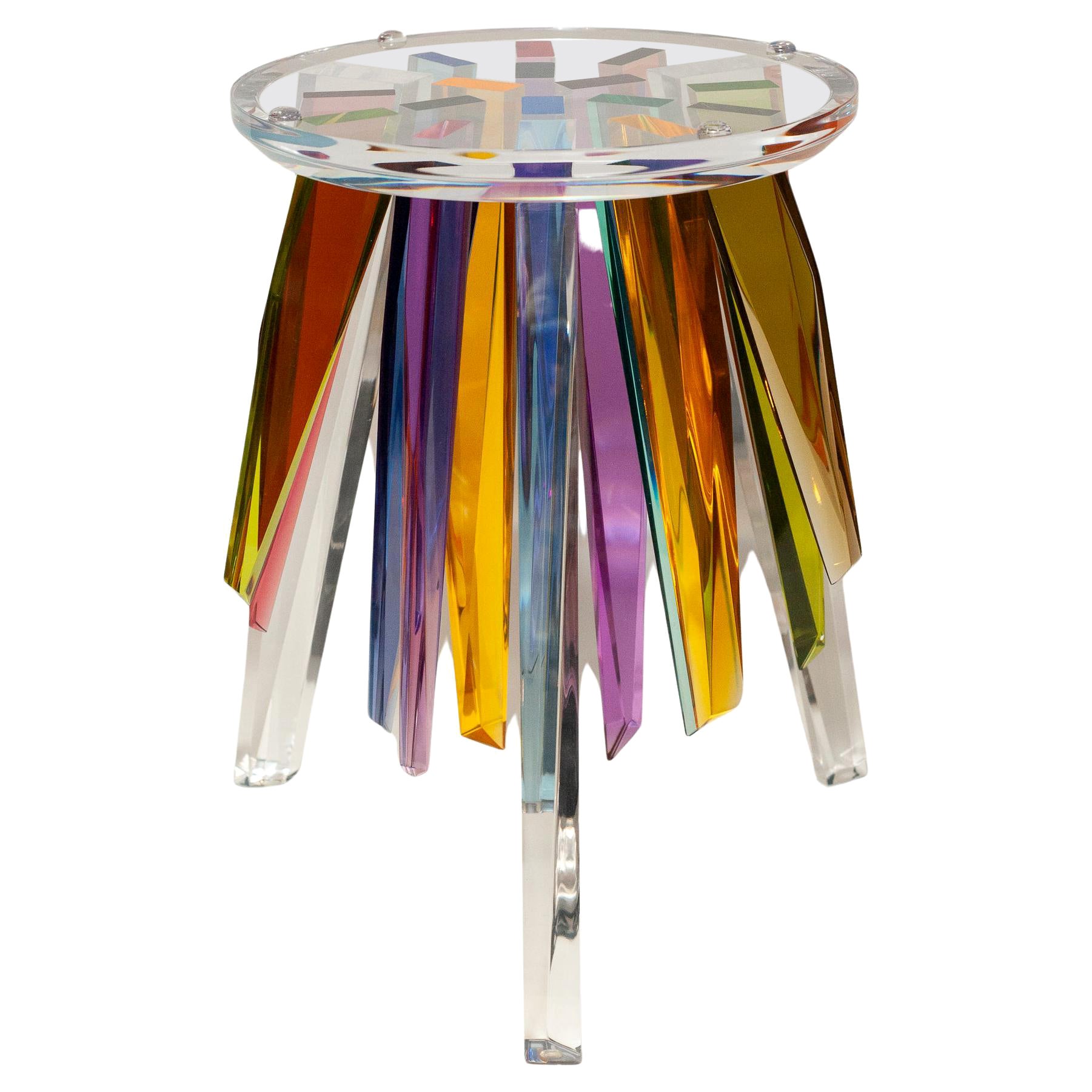 Contemporary Acrylic Side Table with Vibrant Multicolour Points